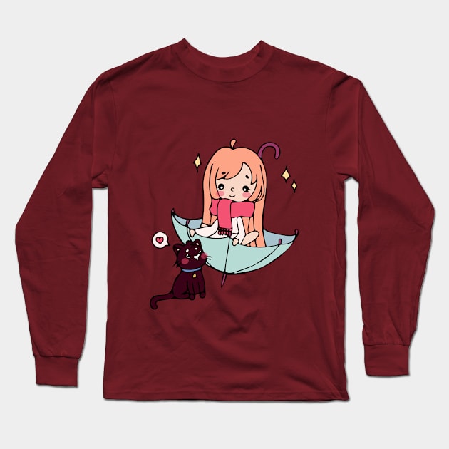 Cute girl with the cat Long Sleeve T-Shirt by PicMar